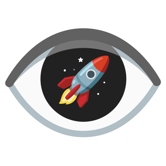 a big eye with a rocket ship in it